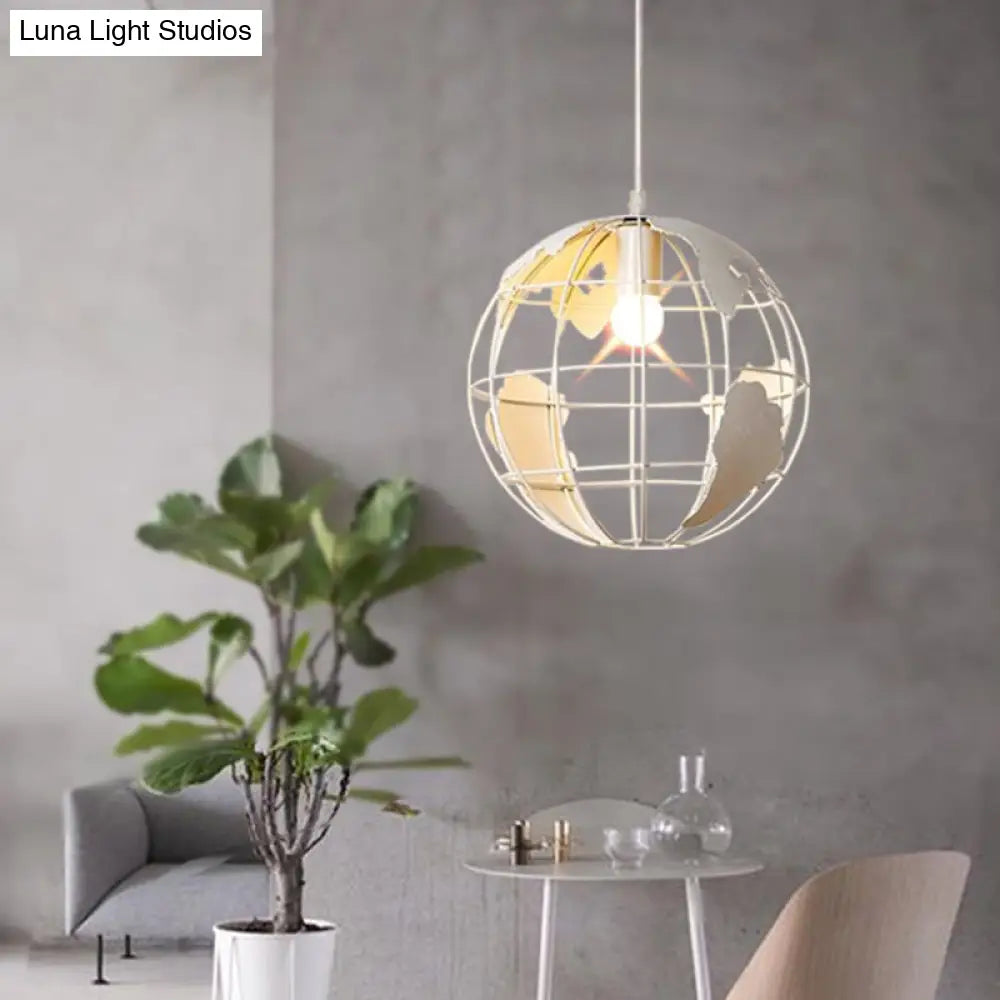 Industrial Orb Pendant Light With Metal Cage Shade For Living Room White / 8