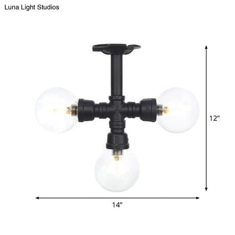 Industrial Orb Semi - Flush Clear Glass Led Lights In Black