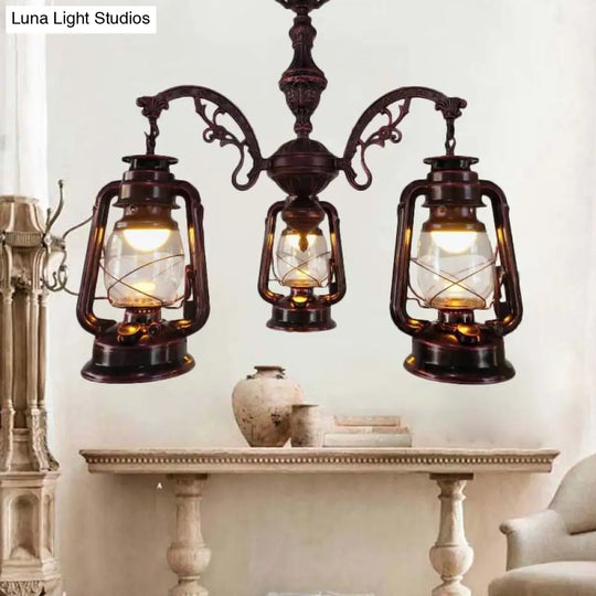 Industrial Pendant Chandelier Light For Kitchen - Clear Glass With Black/Silver/Red Lantern Design