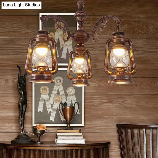 Industrial Pendant Chandelier Light For Kitchen - Clear Glass With Black/Silver/Red Lantern Design