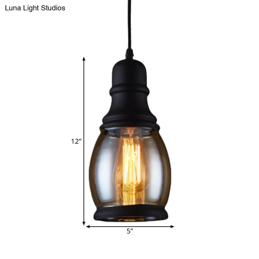 Industrial Pendant Light Kit - Clear Glass Black Finish Jar Shape 1 Head Ceiling Hang Fixture