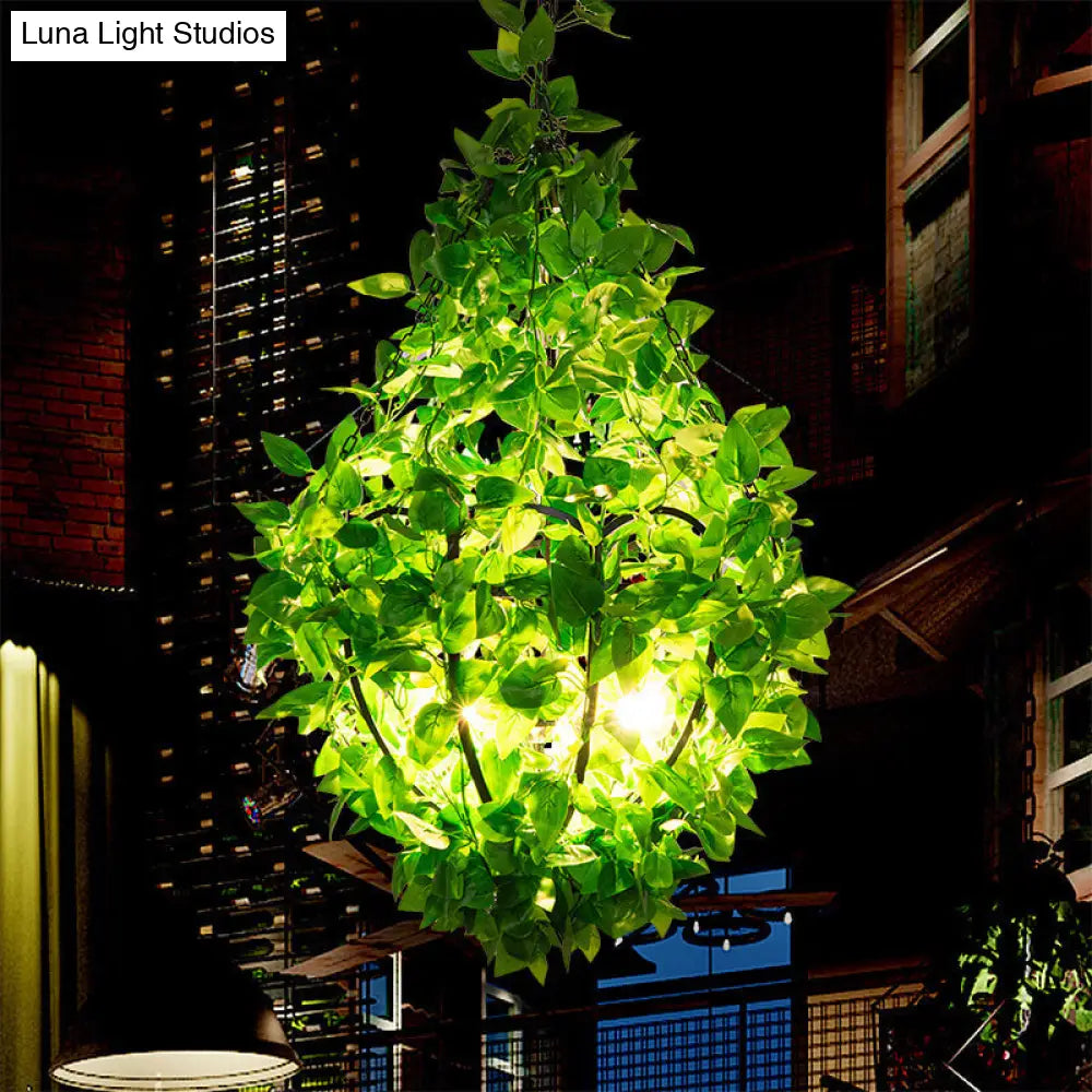 Iron Green Plant Chandelier - 3-Head Industrial Pendant Light For Restaurants