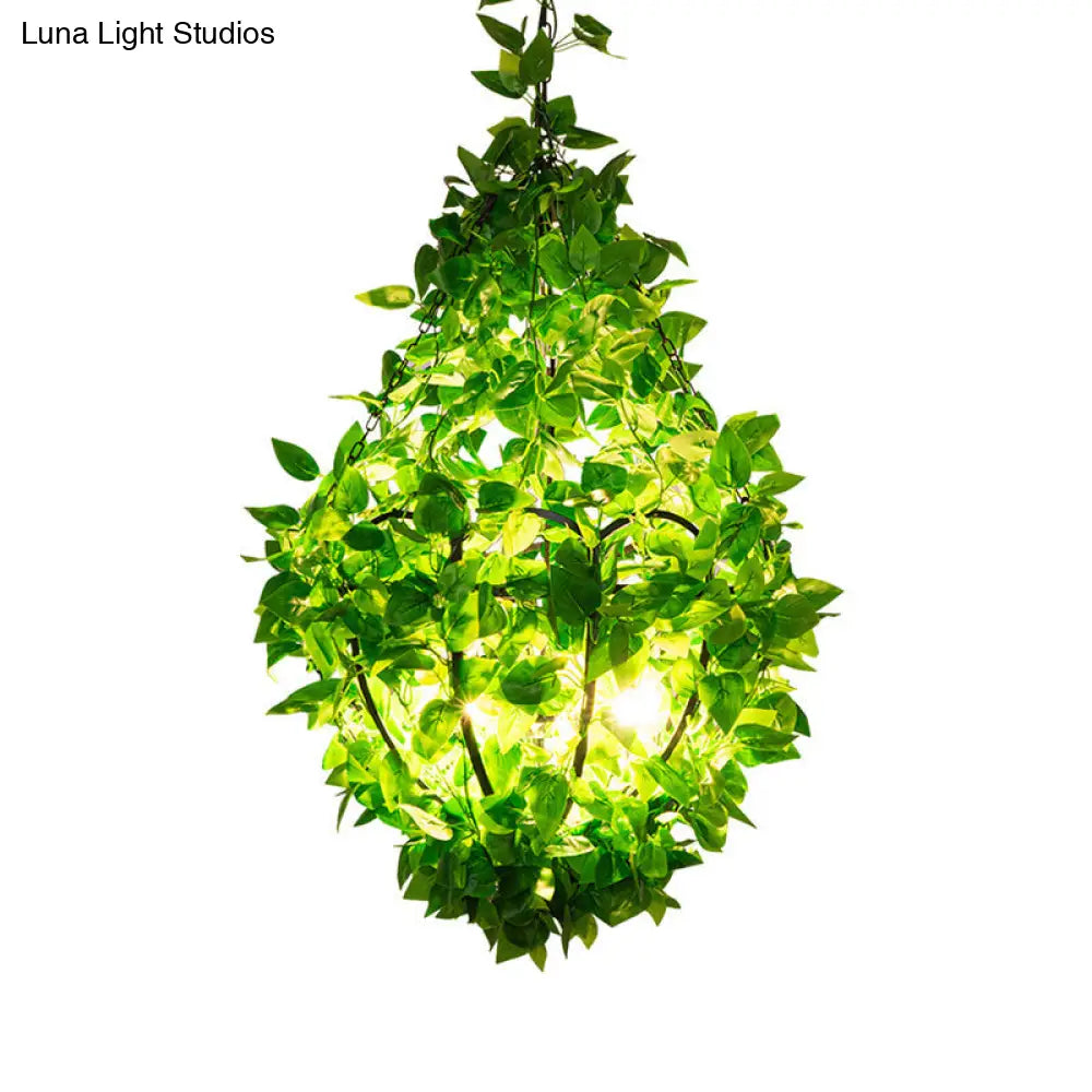 Iron Green Plant Chandelier - 3-Head Industrial Pendant Light For Restaurants