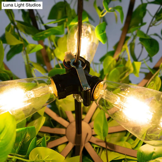 Industrial Pendant Light With 3 Basket Shaped Iron Green Plant Chandeliers Perfect For Restaurants