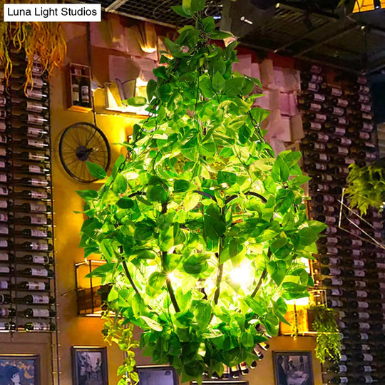 Industrial Pendant Light With 3 Basket Shaped Iron Green Plant Chandeliers Perfect For Restaurants