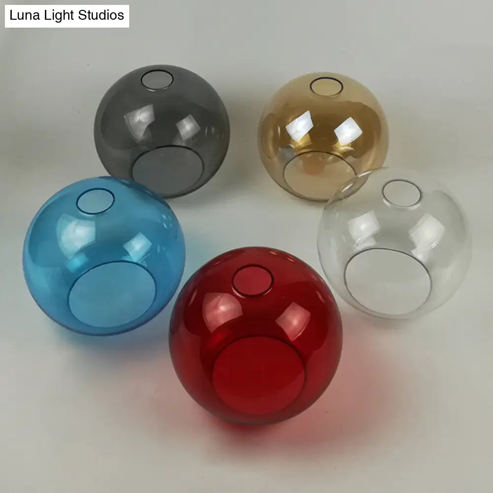 Industrial Pendant Light With Globe Glass Shade In Red Blue Or Grey - 8’/10’ Wide Black