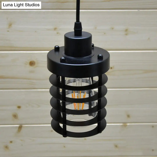 Industrial Pendant Light With Metallic Cage Shade - Matte Black/Rust Ideal For Table Lighting