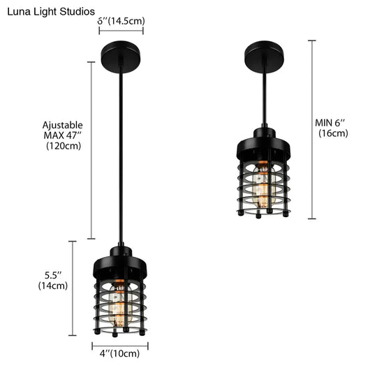 Industrial Cylinder Cage Pendant Light With Metallic Shade - Matte Black/Rust Finish Ideal For Table