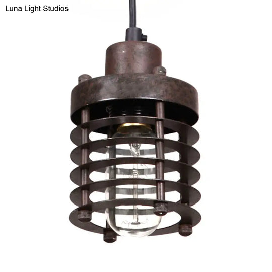 Industrial Pendant Light With Metallic Cage Shade - Matte Black/Rust Ideal For Table Lighting