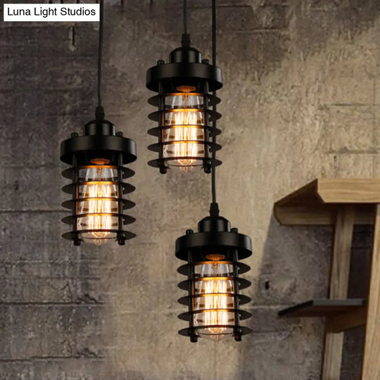 Industrial Pendant Light With Metallic Cage Shade - Matte Black/Rust Ideal For Table Lighting