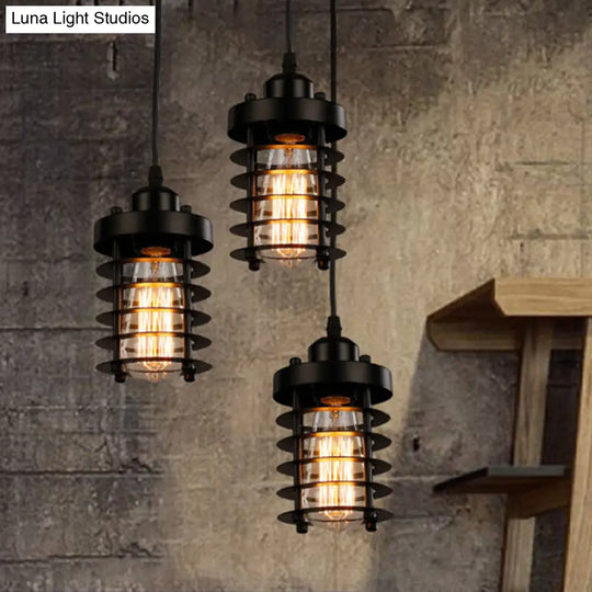 Industrial Cylinder Cage Pendant Light With Metallic Shade - Matte Black/Rust Finish Ideal For Table