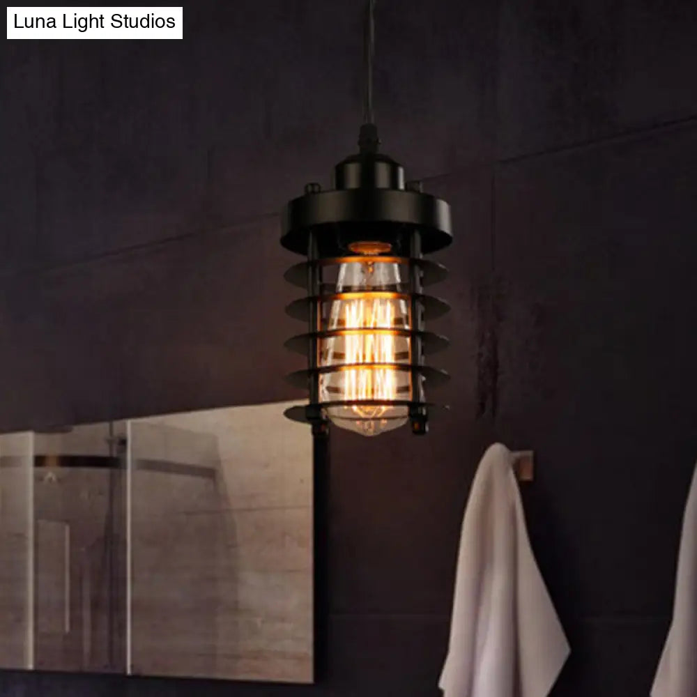 Industrial Pendant Light With Metallic Cage Shade - Matte Black/Rust Ideal For Table Lighting