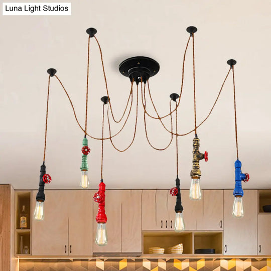 Industrial Pipe Pendant Ceiling Light With 6-Lights Iron Hanging Lamp - Black Shade Optional Living