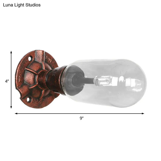 Industrial Pipe Wall Sconce: Clear Glass & Weathered Copper Finish 1-Light Capsule Lighting