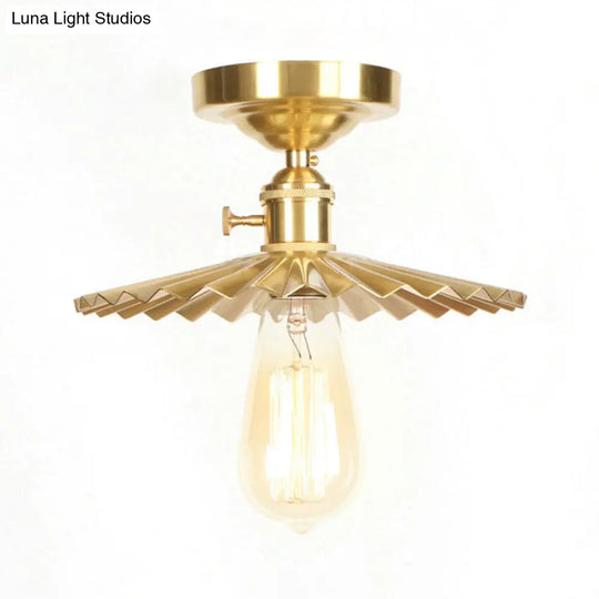 Industrial Radial Wave Semi-Flush Brass Light - 1 Bulb With/Without Switch / With