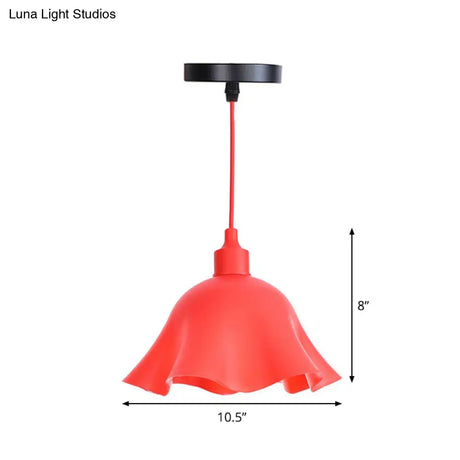 Industrial Red Iron Hanging Lamp Kit - Single Tapered/Cage/Flared Ceiling Pendant Light For Living