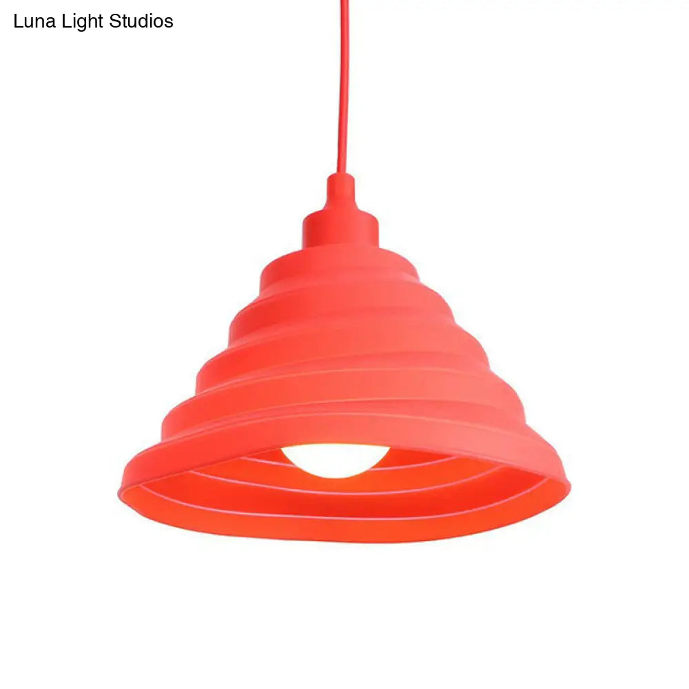 Industrial Red Iron Hanging Lamp Kit - Single Tapered/Cage/Flared Ceiling Pendant Light For Living