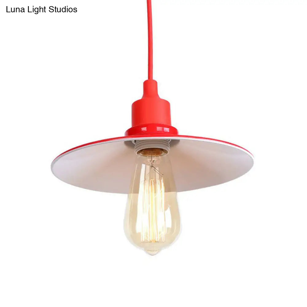 Industrial Red Iron Hanging Lamp Kit - Single Tapered/Cage/Flared Ceiling Pendant Light For Living
