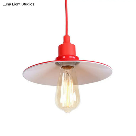 Industrial Red Iron Hanging Lamp Kit - Single Tapered/Cage/Flared Ceiling Pendant Light For Living