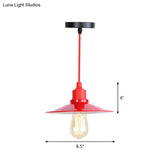 Industrial Red Iron Hanging Lamp Kit - Single Tapered/Cage/Flared Ceiling Pendant Light For Living