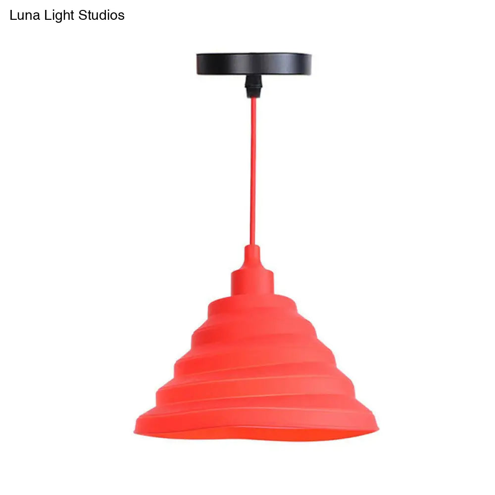 Iron Hanging Lamp Kit - Red Industrial Tapered/Cage/Wide Flared Pendant Light For Living Room