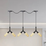 Industrial Restaurant Ceiling Light With Multi Bulbs: Tandem Pendant Lamp In Black Colored Glass