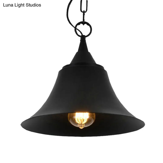 1-Head Black Iron Pendant Light With Industrial Bell Shade For Restaurant Down Lighting