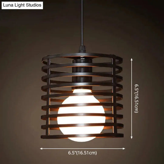 Industrial Retro Hanging Pendant Light Fixture With Caged Design For Bars - Single Metallic