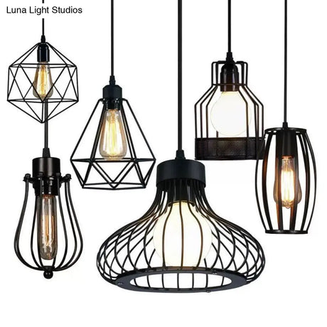 Industrial Retro 1-Light Pendant With Metal Cage For Bar - Hang In Style!