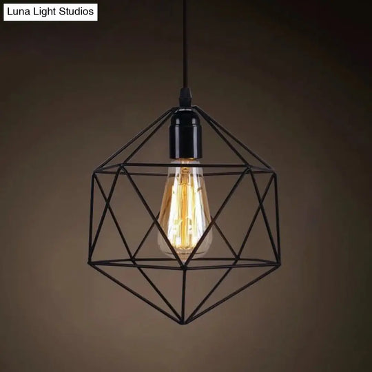 Industrial Retro Hanging Pendant Light Fixture With Caged Design For Bars - Single Metallic Black /