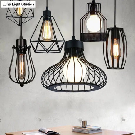 Industrial Retro 1-Light Pendant With Metal Cage For Bar - Hang In Style!