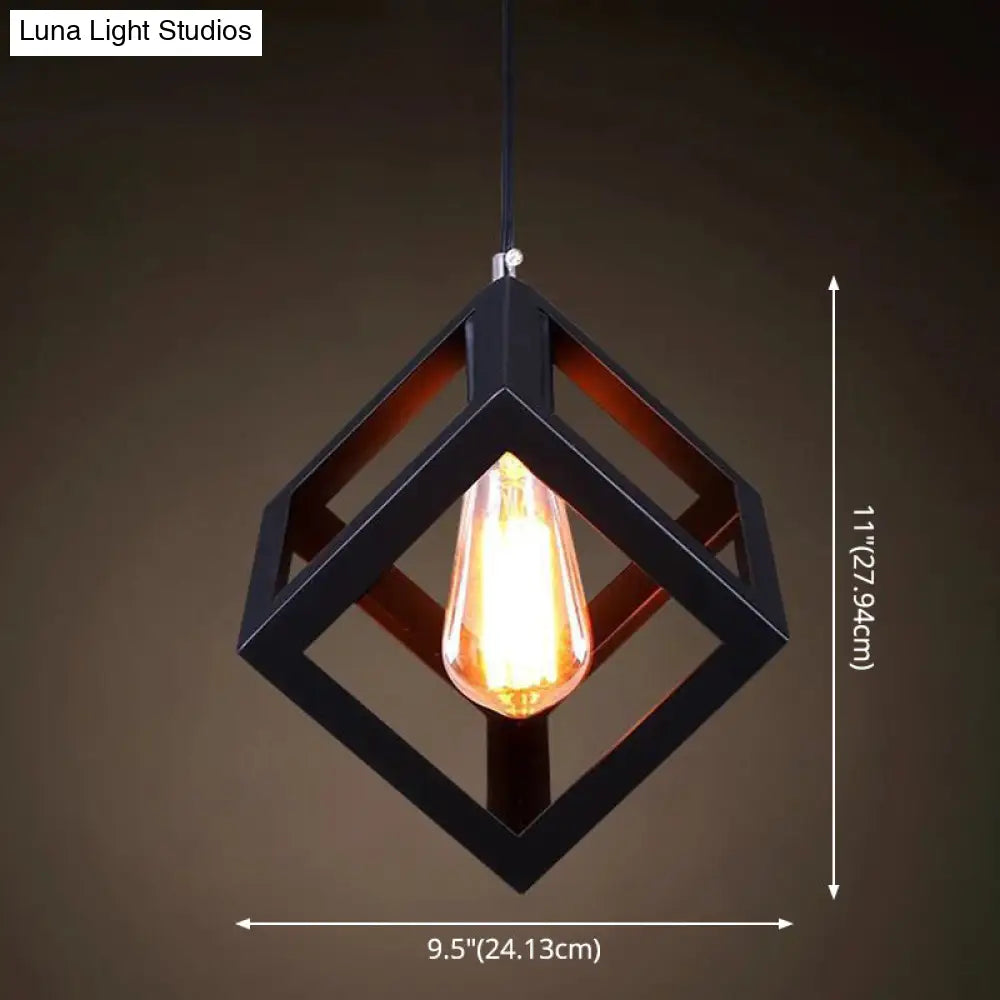 Industrial Retro Hanging Pendant Light Fixture With Caged Design For Bars - Single Metallic