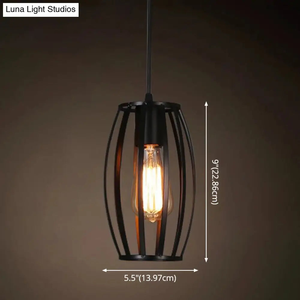 Industrial Retro Hanging Pendant Light Fixture With Caged Design For Bars - Single Metallic