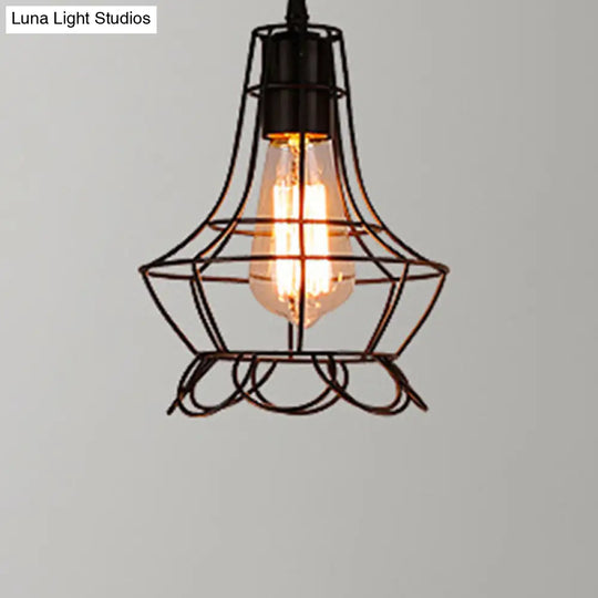 Industrial Retro Hanging Pendant Light Fixture With Caged Design For Bars - Single Metallic Black /