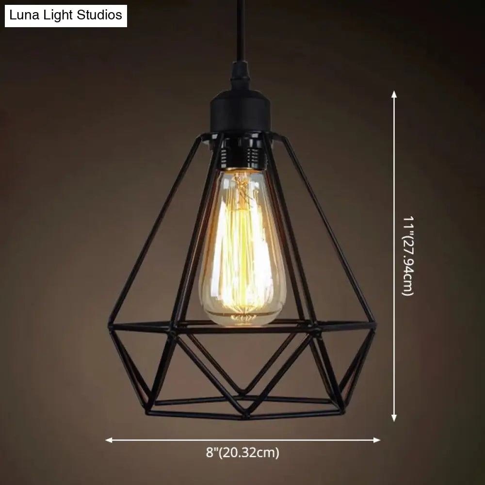 Industrial Retro Hanging Pendant Light Fixture With Caged Design For Bars - Single Metallic