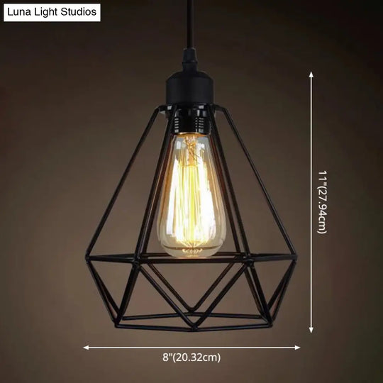 Industrial Retro Hanging Pendant Light Fixture With Caged Design For Bars - Single Metallic