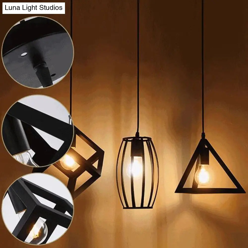 Industrial Retro Hanging Pendant Light Fixture With Caged Design For Bars - Single Metallic