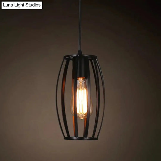 Industrial Retro 1-Light Pendant With Metal Cage For Bar - Hang In Style! Black / Barrel