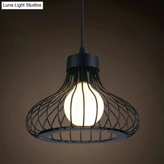 Industrial Retro 1-Light Pendant With Metal Cage For Bar - Hang In Style! Black / Bell