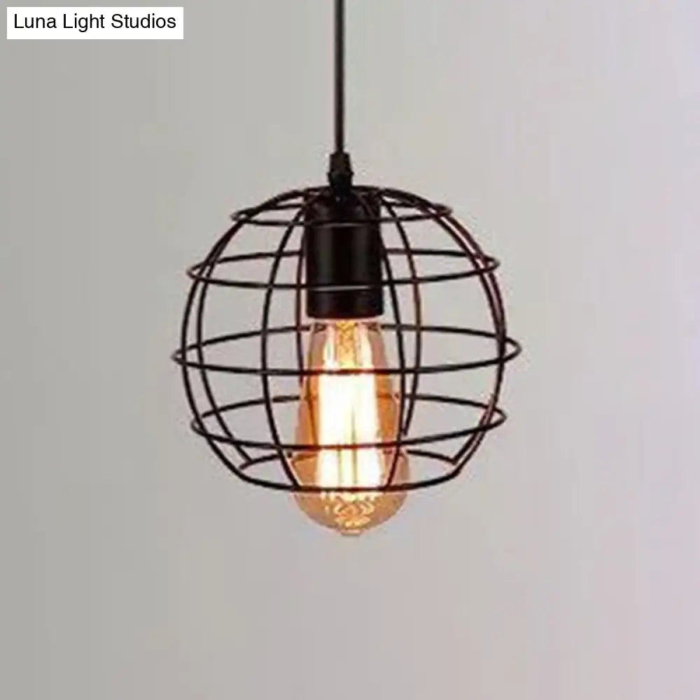 Industrial Retro 1-Light Pendant With Metal Cage For Bar - Hang In Style! Black / Globe