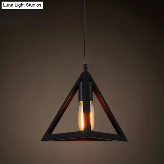 Industrial Retro 1-Light Pendant With Metal Cage For Bar - Hang In Style! Black / Triangle