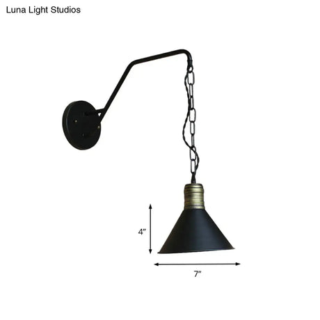 Industrial Retro Black Conical Wall Lighting Sconce With Chain For Dining Room