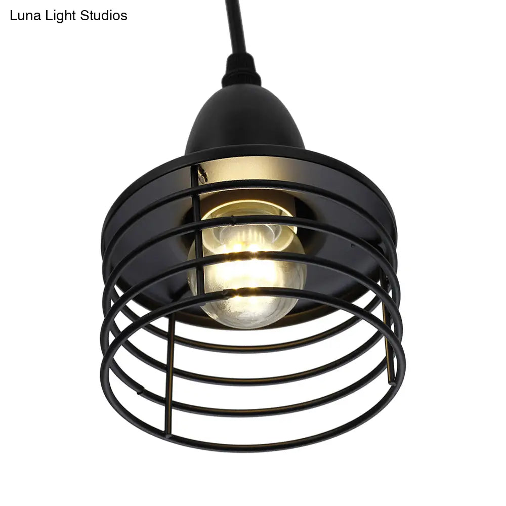 Industrial Retro Pendant Lighting: 1-Light Drum With Wire Cage Shade For Kitchen Ceiling