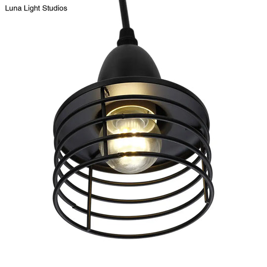 Industrial Retro Pendant Lighting: 1-Light Drum With Wire Cage Shade For Kitchen Ceiling
