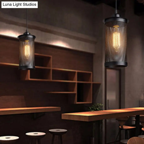 Industrial Retro Style Hanging Light - Black Iron Cage Pendant Fixture With Single Bulb