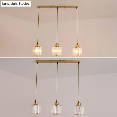 Industrial Ribbed Glass Hanging Ceiling Light With 3 Cylinder Shades - Perfect For Restaurants