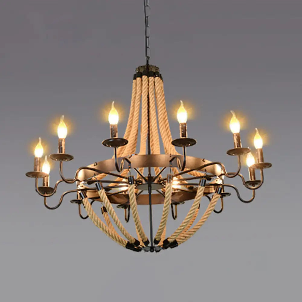 Industrial Rope Style Chandelier Pendant Lamp - Elegant Black Finish Candle Shape Adjustable 39’