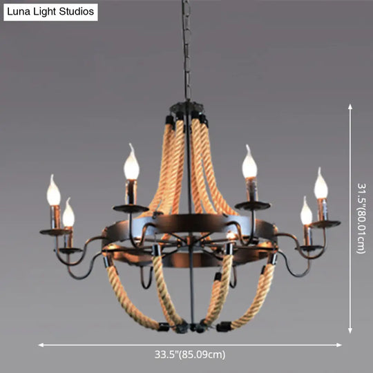 Industrial Rope Style Chandelier Pendant Lamp - Elegant Black Finish Candle Shape Adjustable 39’