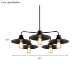 Industrial Round Black Chandelier Pendant Light Vintage Style Metallic Finish with Hanging Rod 3/5 Lights