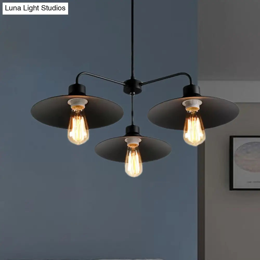 Industrial Round Black Chandelier Pendant Light Vintage Style Metallic Finish with Hanging Rod 3/5 Lights